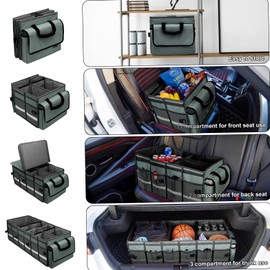 GDNasist Car Trunk Organizer and Storage with Removable Leakproof Cooler Bag, 6 Removable Dividers for Custom Space, Collapsible Trunk Storage with Non Slip Bottom, Foldable Cover for SUV, Jeep, MPVs