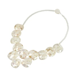 AeraVida Elegant Cascading White Mother of Pearl Mosaic of Linked Ovals Statement Necklace | Handcrafted Boho Chic Mother of Pearl Statement Jewelry for Women