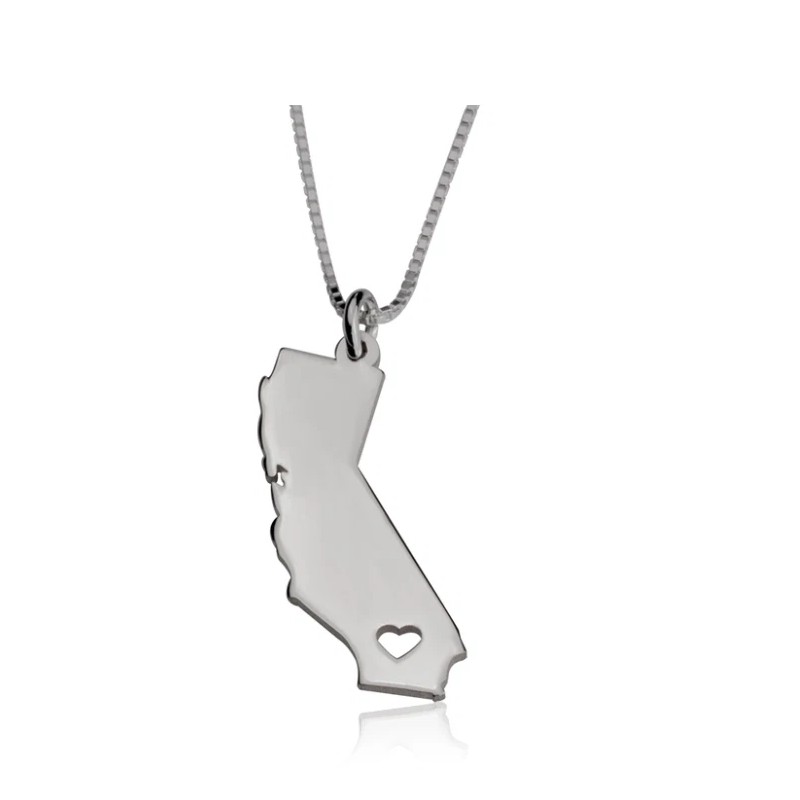 N/A CUSTOM STATE AND HEART NECKLACE: STERLING SILVER, 24K GOLD,