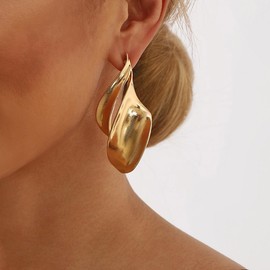 Jumwrit Gold Statement Chunky Stud Earrings for Women Shiny Exaggerated Geometric Punk Drop Dangle Large Earrings Trendy Vintage Earrings Jewelry Gift, Middle, Zinc, Rhinestone