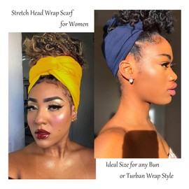 Kachanaa Stretch Turbans Head Wraps Jersey Hijab Scarves Solid Color Knit Hair Scarf Fashion Long Plain Muslim Shawls Headbands for Black Women(Denim Blue)