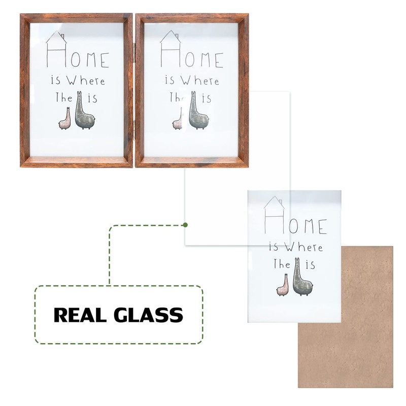 TOFOREVO 4x6 Double Picture Frame Rustic Brown Wooden Hinged Beveled