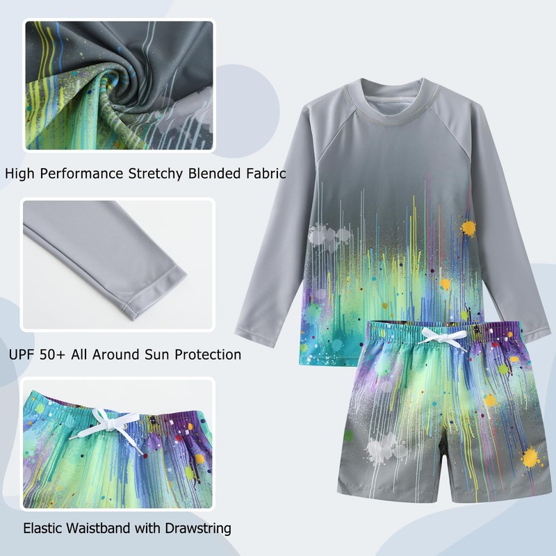 Aisyee Little Boys Two Piece Rash Guard Swimsuits Kids Long