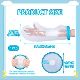 Pack of 1 Short Sleeve Protection for Adults, Plaster Protection, Waterproof Arm, Plaster Protection Against Water Arms, Plaster Arm Shower Protective Cover, Shower Protection, Reusable, Keeps Wound