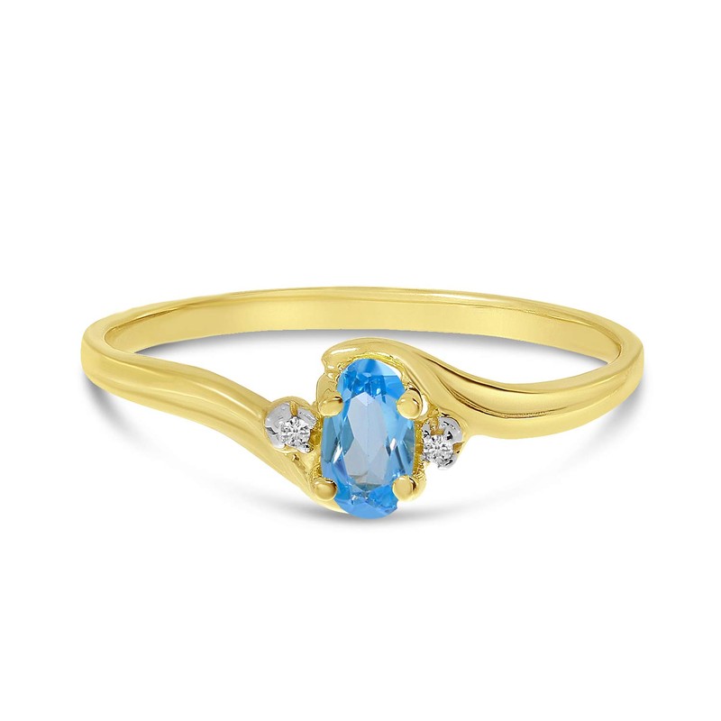14k Yellow Gold Oval Blue Topaz And Diamond Ring (Size