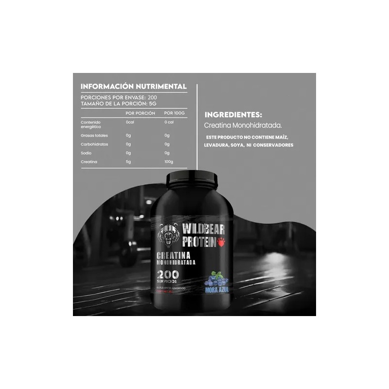 Creatina Monohidratada 1kg Wild Bear 200 Servicios Varios