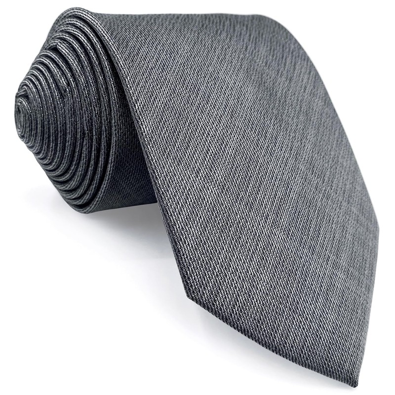 SHLAX&WING Solid Gray Men's Long Necktie Extra Large Pocket Square