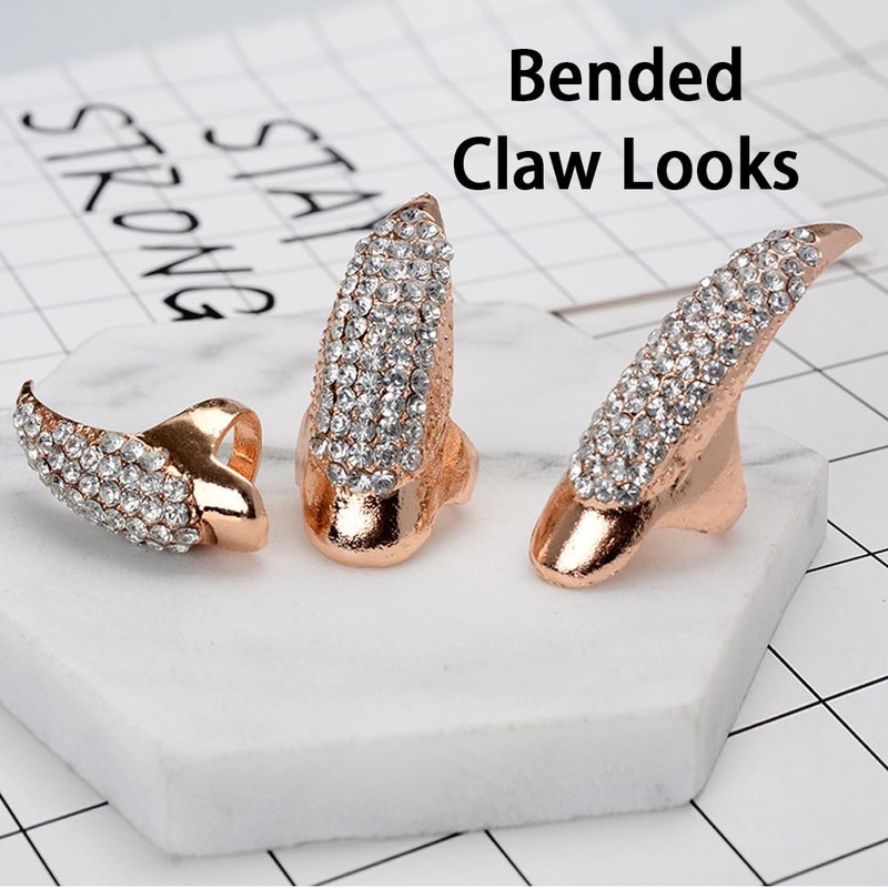 10PCS Halloween Costume Claws,Fake Nails Ring Set, Gothic Punk Crystal