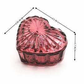 WHSLILR Glass Jewelry Box Heart Shape Cute Box for Storage Ring Earring Trinket Vintage Jewelry Organizer Decorative Gift for Women Girls, 3.5x2.95x1.7 IN-GRB006-Red