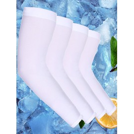 Boao 10 Pairs Cooling Sun Sleeves UV Protection Arm Sleeves Arm Cover Sleeve for Men Women (White, Knitted Ice Silk)