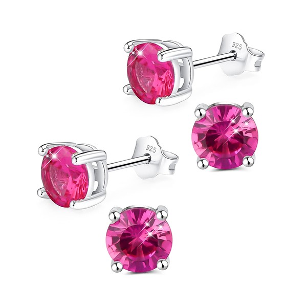2 Pairs Adabele Real 925 Sterling Silver July Birthstone Round