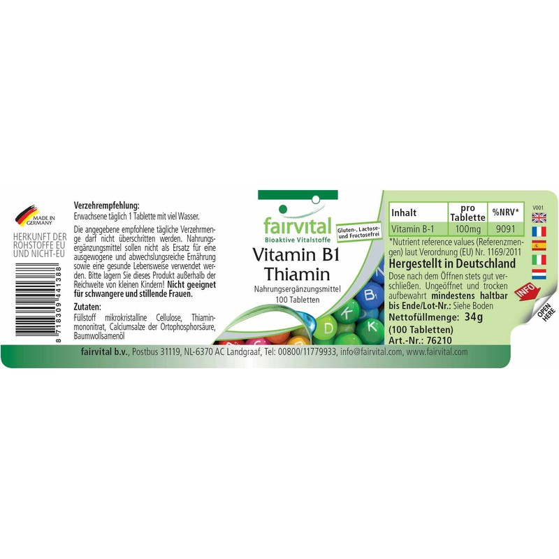 Vitamin B1 Thiamin 100mg Hochdosiert Supporting the physical & Mental