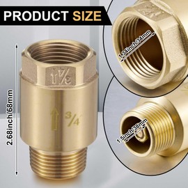 Zonon 2 Pcs 3/4 Inch Check Valve One Way Brass Non Return in Line Check Valve with Backflow Prevention NPT Male in FNPT out for Garden Hose Well Pumps Irrigation Systems Chemical Industry
