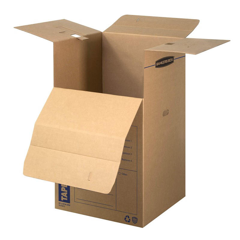 Bankers Box Tall Wardrobe Box 3 Pack, Tape-Free Design, 24-in