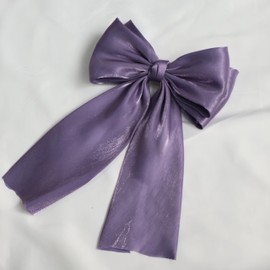 Organza Large Hair Bow Clips for Women, Silky Elegant Solid Color Hair Barrettes, Big Hair Ribbons for Women Girls,Oversized Organza Bow Hair Clip (Purple-1PC)