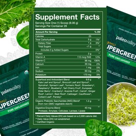 Paleovalley Organic Supergreens Powder - 23 Superfoods with Prebiotic Fiber for Energy and Immunity Support - No Cereal Grasses for Maximum Absorption - Pure Unflavored, 28 Servings
