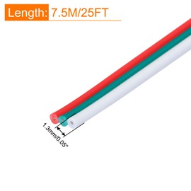 sourcing map 26 Gauge 3 Conductor Electrical Wire Tinned Copper Cable 25FT Flexible Stranded Hook-up Wire for LED Strips Lamps Residential Wiring Car Circuit