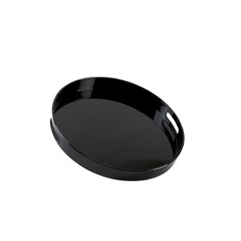 10 Strawberry Street 13.5" Lacquer Round Serving Tray with handles, Black