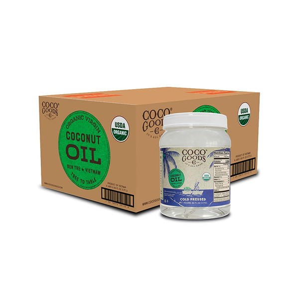 CocoGoodsCo Single-Origin Organic Virgin Coconut Oil, Cold-Pressed - Gluten-free, Non-GMO, No Cholesterol (60 fl. oz, 6 pack)