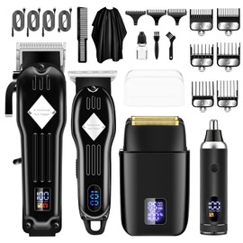 Professional Hair Clippers and Trimmer Set for Men, Beard Trimmer & Foil Shaver & Nose Trimmer Kit, Cordless Mens Clippers and Grooming Kit for Hair Cutting, Beard Styling, Home, Barber