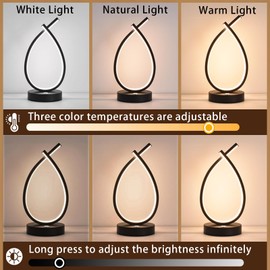 LED Modern Table lamp, 3 Colors and 4 Modes Water Ring Bedside Lamp, Timed Touch Dimmable Desk lamp for Offices, Night Light, Bedrooms, Living Rooms, Home Decoration Atmosphere Light. 29CM