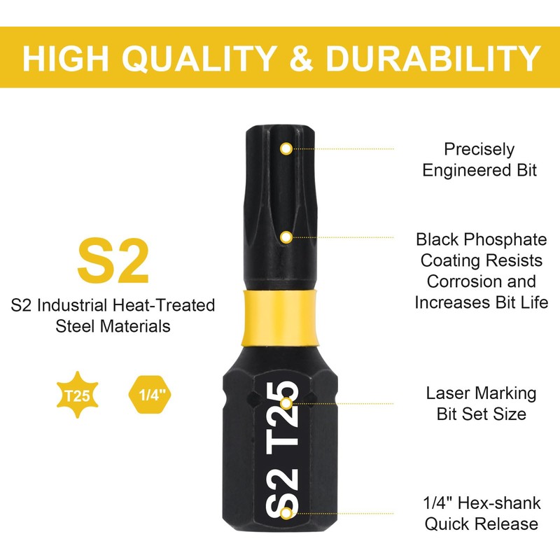 DAKCOS T25 Bit, Torx Bit T25, Bit Assortment from S2,