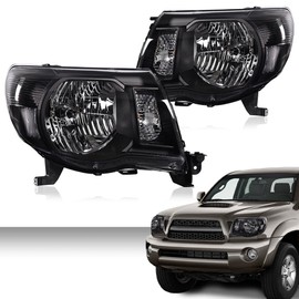 ANDPLAY LED Headlight Compatible with Toyota Sequoia 2008-2017 Compatible with Toyota Tundra 2007-2013 DRL Tube Projector Headlamps Pair Halogen Smoky Lens Black Housing Clear Reflector