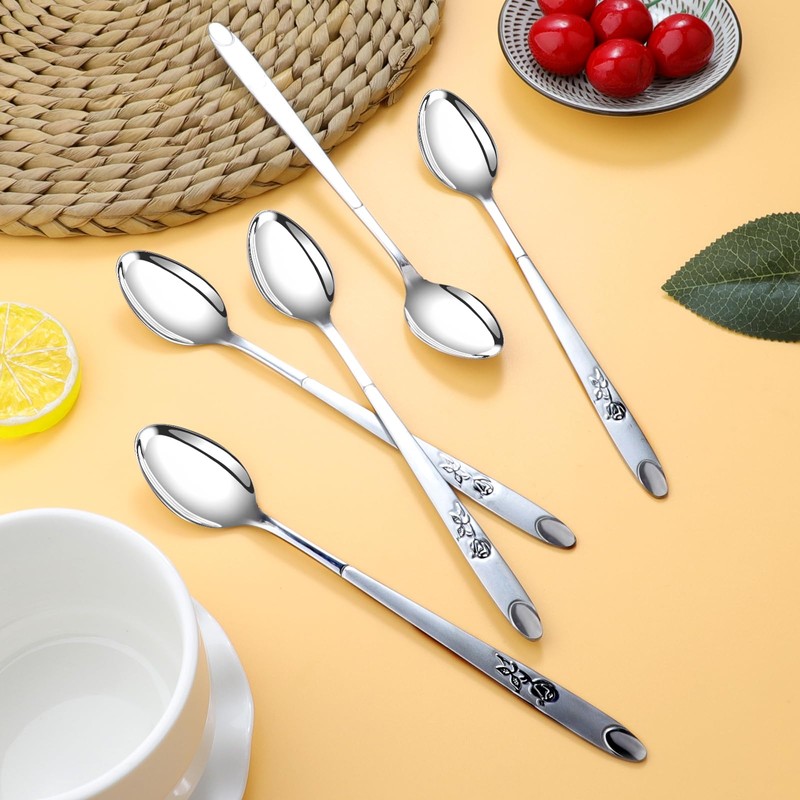 VEHGAL 6 Pcs Stylish Silver Latte Spoon, 18cm Long Handle