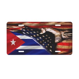 America and Cuba Cubans Flag License Plate Decorative Car Front,Metal Car Plate,Aluminum License Plate,Vanity Tag, for Men/Women Car 6×12 Inch Standard License Plate