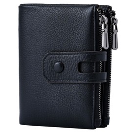 Small Soft Leather Purses for Women, RFID Blocking Women's Credit Card Holder Ladies Wallets Double Zipper Pocket (Black)