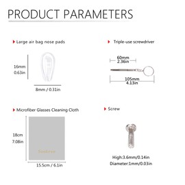 10 Pairs Big Air Chamber Eyeglasses Nose Pads Screw-in 1 Piece of Glasses Cleaning Cloth, Screw, Screwdriver Glasses Accessories Replacement Kit