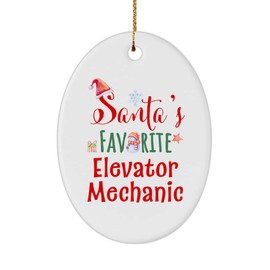 Santa's Favorite Elevator Mechanic Ornament Gifts - Oval Shaped - Birthday Christmas Tree Party Decor - Him Her Boss Coworker Friend Thank You - Funny Ceramic Ornament