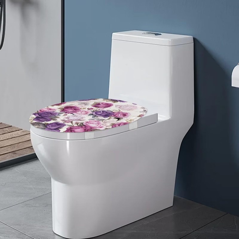 Oamsistay Purple Rose Toilet Lid Cover Soft Plush Seat Bathroom