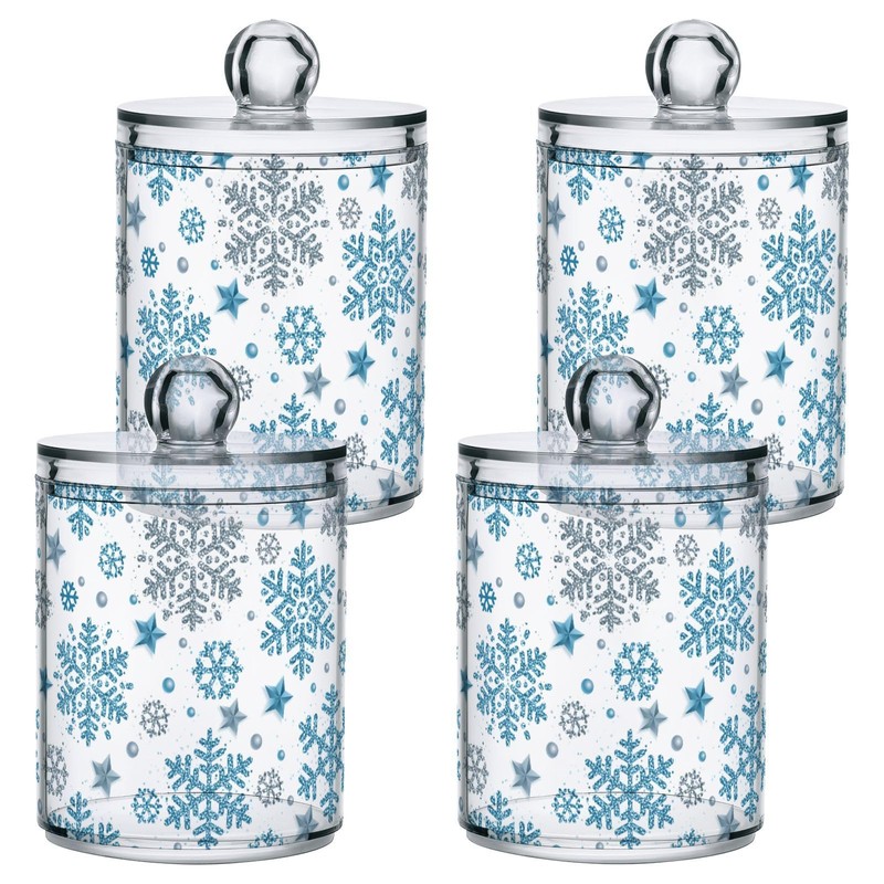 Gredecor Christmas Winter Qtip Holder Dispenser 2 Pack Silver Blue