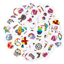 Fovths 144 Pcs Hippie Temporary Tattoos Assorted Groovy Love & Peace Signs Waterproof Stickers for Themed Parties & Costume Festival Favors