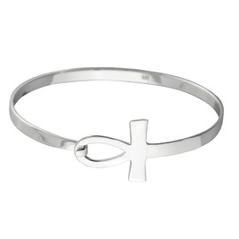 FashionJunkie4Life Sterling Silver Sideways Egyptian Ankh Key of Life Bangle Bracelet with Latch