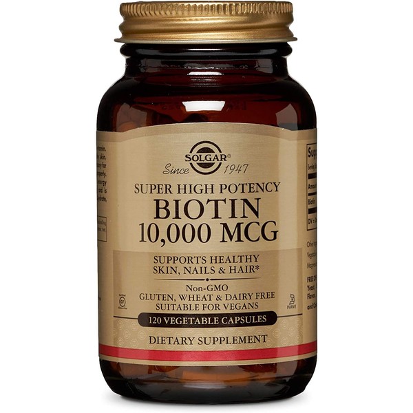 Solgar Super High Potency Biotin 10,000 mcg, Non-GMO, 120 Vegetable Capsules