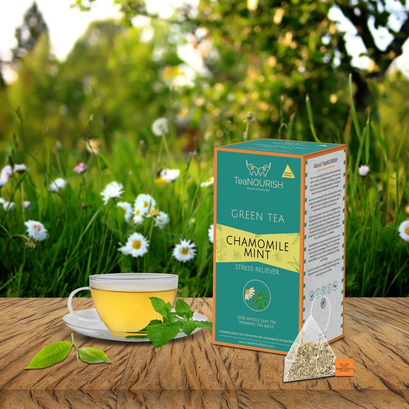 TeaNOURISH Chamomile Mint Green Tea | 20 Count Pyramid Tea