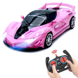 Yomwet Remote Control Car, Pink RC Cars for Girls, Rechargeable RC Racing, Electric Power On Road High Speed Drift Model Vehicle Toy with Led Headlight, Birthday for Kids Age 3+