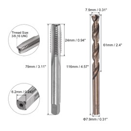 sourcing map 3/8-16 UNC Straight Flute Thread Tap and 7.9mm Twist Drill Bit Set, M35 Cobalt High Speed Steel Machine Threading Tap Drilling Tool for Stainless Steel