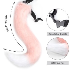 DRESHOW Fox Fur Tail Cosplay Costume Party Super Giant Fluffy Tail for Women, Fluffy tail: pink and white