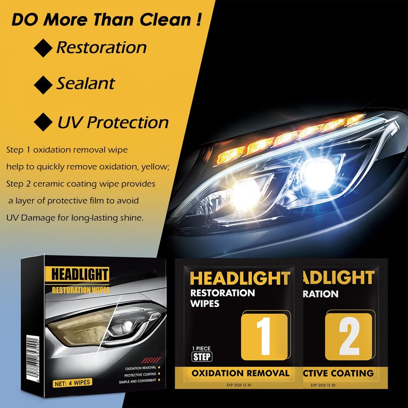 Dorwrnln Car Headlight Restoration Kit, 2-Step Headlight Cleaner with Oxidation