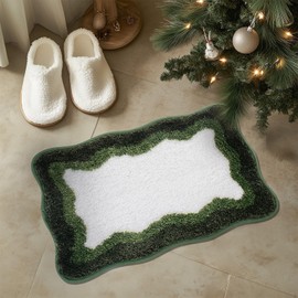 Bathroom Rugs 24"x16" Non-Slip Shaggy Green Gradient Scalloped Bath Mat Extra Soft Absorbent Microfiber Irregular Shape Bath Rugs for Christmas Washable Bath Mats for Bathroom Floor Winter Home Decor