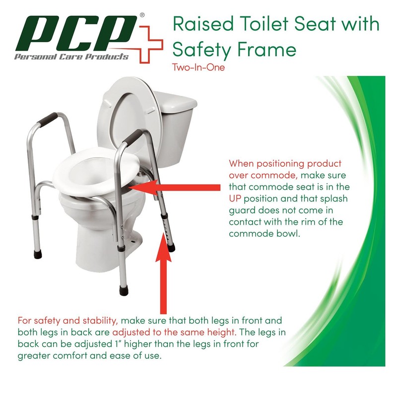 PCP Raised Toilet Seat and Safety Frame, Pre-Assembled Tool Free,