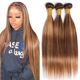 Highlight Bundles P4/27 Human Hair Bundles 8 10 12 Inch Ombre Straight Weave Bundles 8a Grade Double Weft Two Tone Blonde Bundles Mixed With Brown Bundles Human Hair Extensions