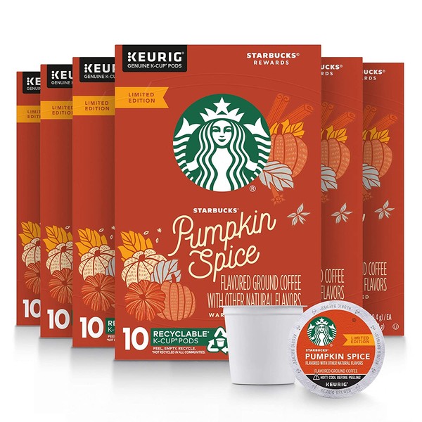 Starbucks Flavored K-Cup Coffee Pods — Pumpkin Spice for Keurig Brewers — 6 boxes (60 pods total)