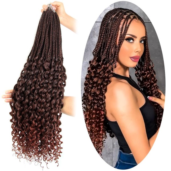 SECPOCPONY Long Boho Curl Box Braids Crochet Hair 24 Inch