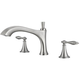 SITGES Antique-Inspired Brass Bathtub Faucet,2-Handle Medium Arc Roman Tub Faucet with Valve,Deck Mount Tub Filler,11-inch Spout,3-Hole Bath Tub Set in Brushed Nickel,Crafted for Luxury