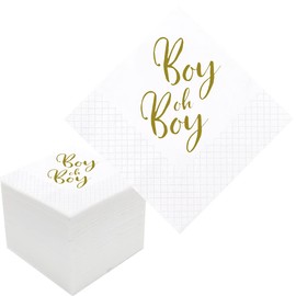 Geloar Boy Baby Shower Napkins, 100 Pack Gold Disposable Paper Cocktail Beverage Napkins for Baby Shower Welcome Party Decorations | 2-Ply, 5x5 Inches