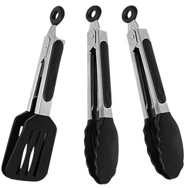 Pharamat Mini Silicone Serving Tongs Set of 3, Non-stick Small Kitchen Tongs (7 inch) with Silicone Tips and Stainless Steel Handle, Cooking Tongs for Salads, Pasta, Steaks, Vegetables